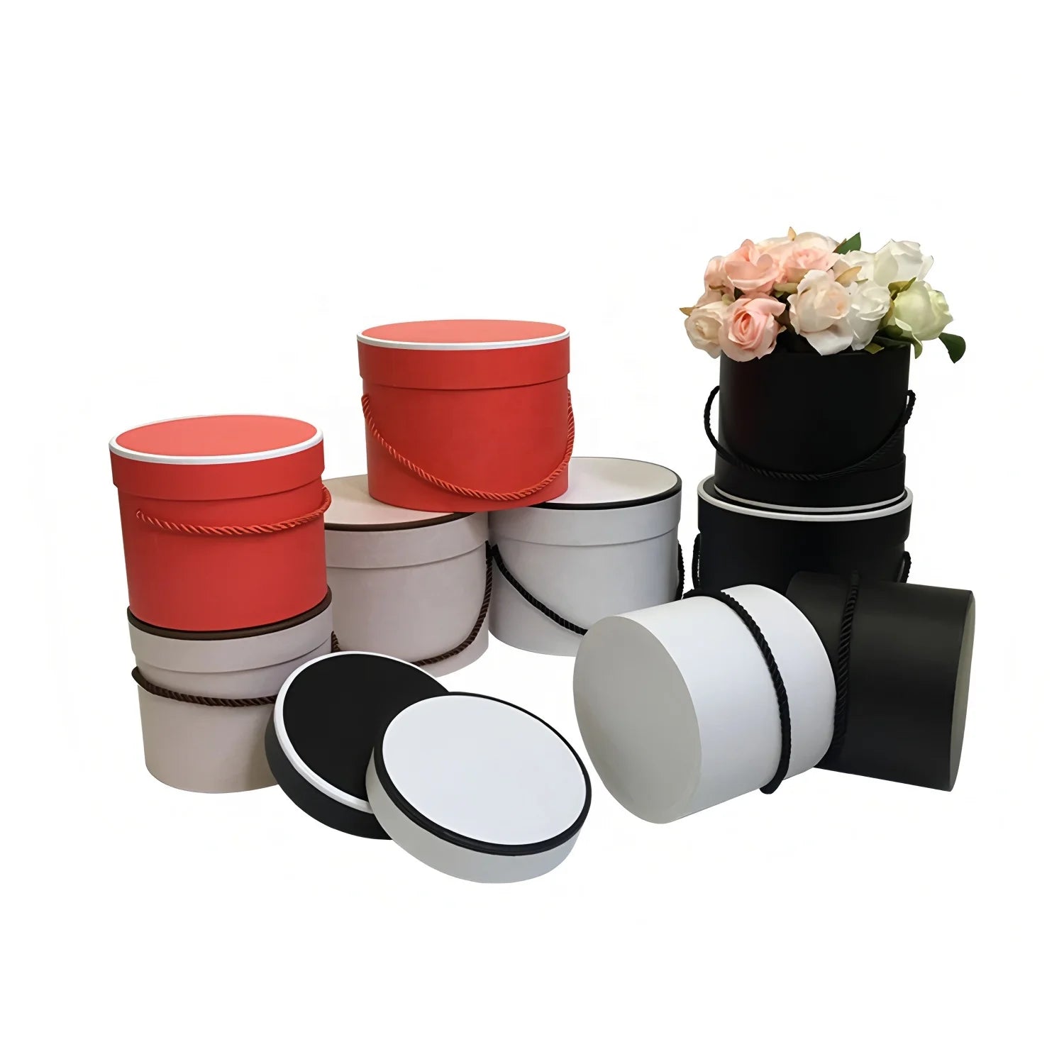 Fashionable and Simple Flower Hugging Bucket Round Three-Piece Set Gift Box Round Bucket Portable Flower Box