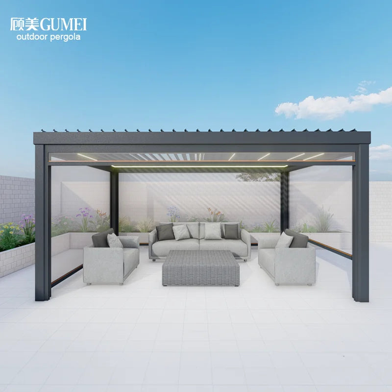 Waterproof Outdoor Pergola Garden Pergola Aluminium Outdoor Motorized Aluminum Pergola Gazebo Outdoor With Sliding Glass Door