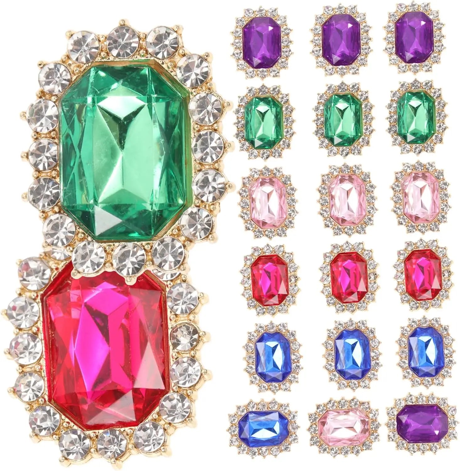 Wholesale 100PCS 3D Acrylic Rhinestones Octagon with Steel Claw for Sew-on Clothing Wedding Dress Bag Accessories Rhinestones