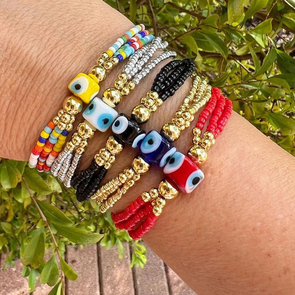 Go2boho Liuli Evil Eyes Miyuki Seed Bead Bracelet Friendship Boho Summer Fashion Trendy Colorful Jewelry