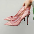 Handmade Elegant Lace Women's Pump Shoes Sexy Point Toe High Heels Women Ladies Pump Shoes