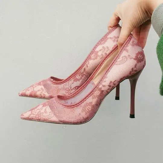 Handmade Elegant Lace Women's Pump Shoes Sexy Point Toe High Heels Women Ladies Pump Shoes