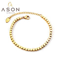 Ason Jewelry Wholesale Waterproof Stainless Steel Jewelry Bracelet Fashion Gold Plated Removable Small Square Beaded Bracelet
