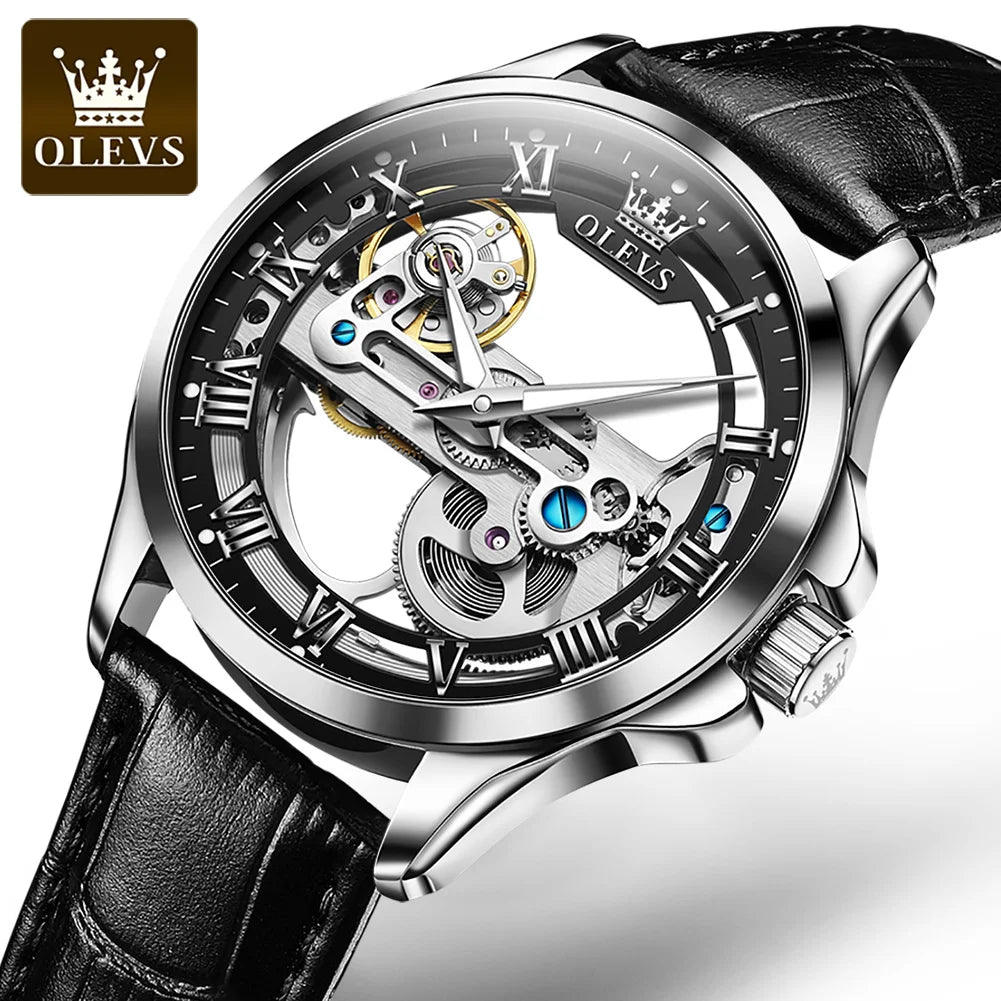Olevs 6661 Fashion Waterproof Discount Oem Luxury Watches Men Wrist Sport Gold Tourbillon Automat Leather Wrist Watches for Men