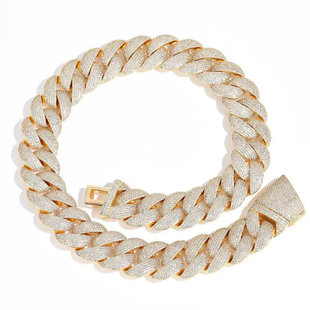 SSeeSY OEM ODM Custom Fashion Jewelry 22mm Hip Hop Men Cuban Link Gold Silver Densely Inlaid Zircon Necklace Chain for Man