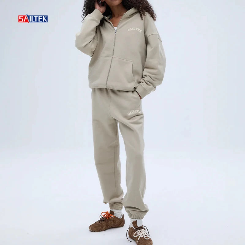 Clothing Women Luxury 2025 Wholesale Coords Set for Women Loose Custom Blank Tracksuit 2 Piece Sweatpants and Zip up Hoodie Set