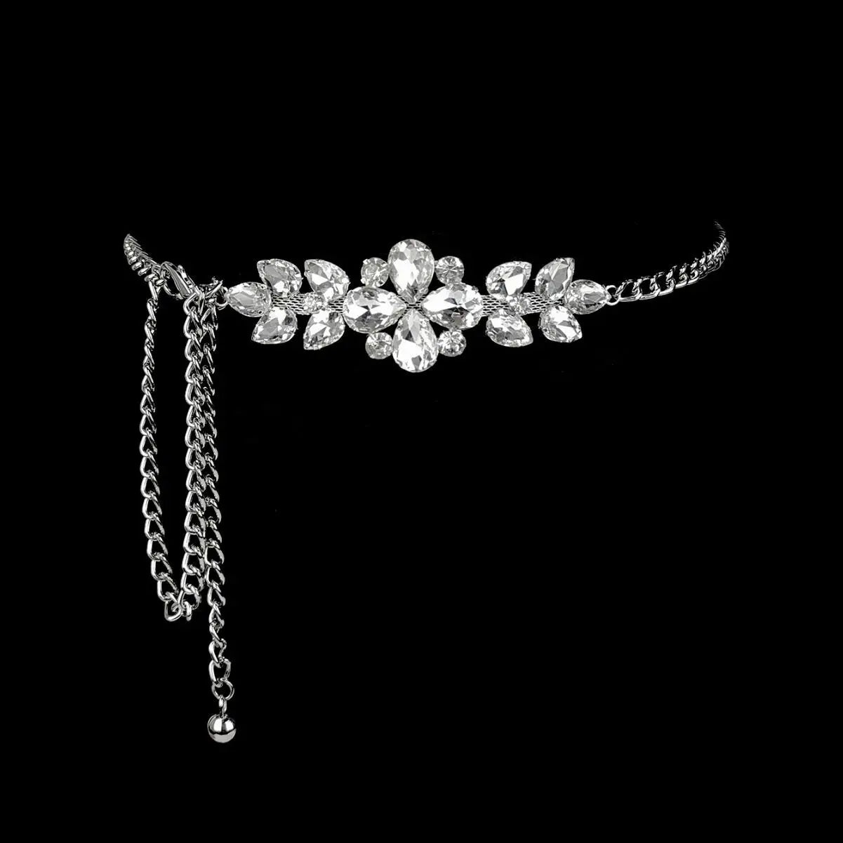 Wholesale Rhinestone Waist Chain Belt  for Women  Dress Chain Silver Sweater Chain