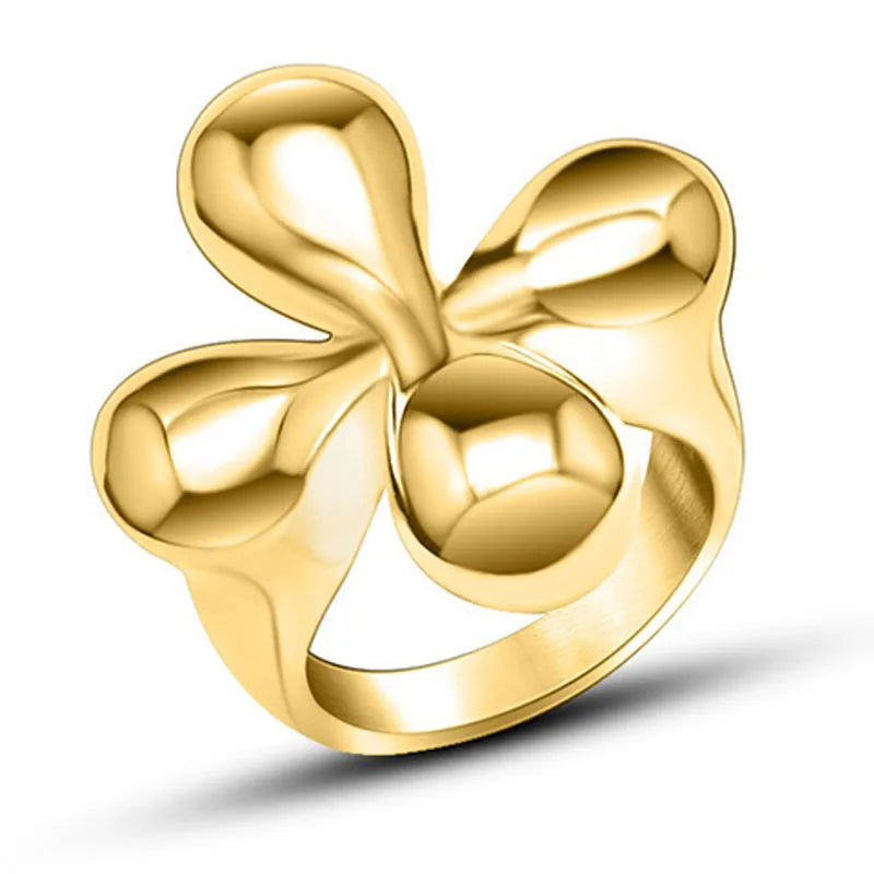 Customizable Vintage Luxury Fashion Jewelry Stereoscopic Flower Design 14K Gold Plated 27MM Stainless Steel Rings for Women