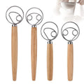 Danish Single Coil Dough Mixer with Powder Ring Wooden Handle Handheld Flour Mixer Tool for Home Kitchen Use for Baking Eggs
