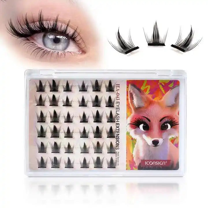 ICONSIGN Natural Faux Mink False Eyelashes DIY fox Eye Full Strip  Eyelashes Self Adhesive Vegan Fake Lash Extensions Trays