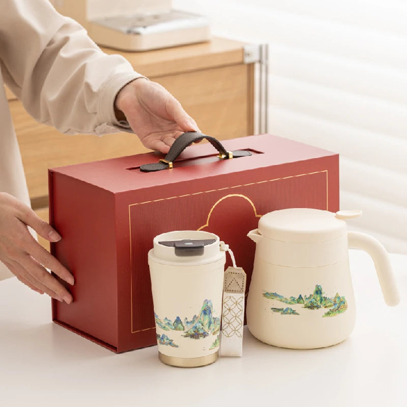 Wholesale Stainless Steel Ceramic Coating 1L Insulated Stewed Teapot & 418ML Coffee Mug for Mother Day Girlfriend Holiday Gift