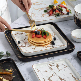 10 Inches Matte Porcelain Restaurant Retro Marble Golden Western Plate Steak Dish