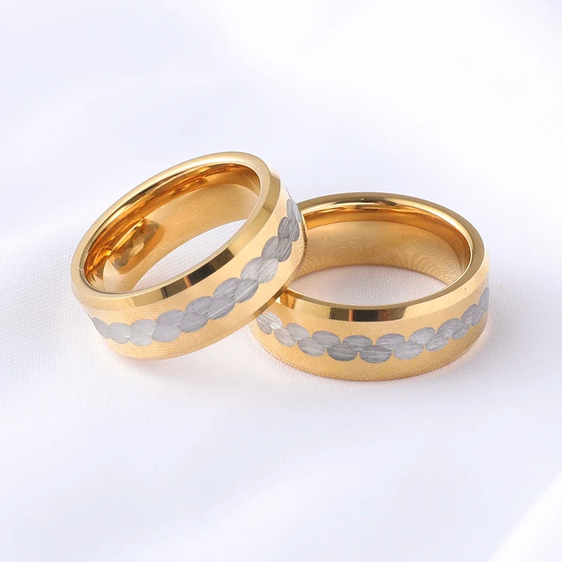 Unisex Wedding 8mm Deep-grooved Gold Tungsten Carbide Ring