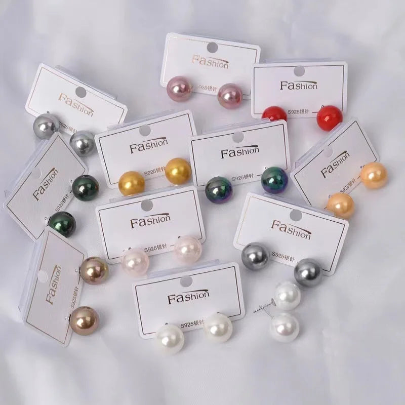 Simple and Fashionable Boutique Stainless Steel Silver Plated with Multiple Colors PearlEar Studs Wedding Gift