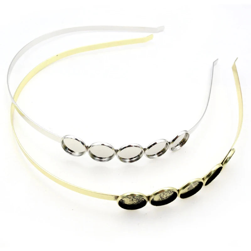 3pcs/lot 12mm With 5-Cameo Blank Base Hair Band Rhodium Bronze Hair Band DIY Jewelry Making Supplies Findings