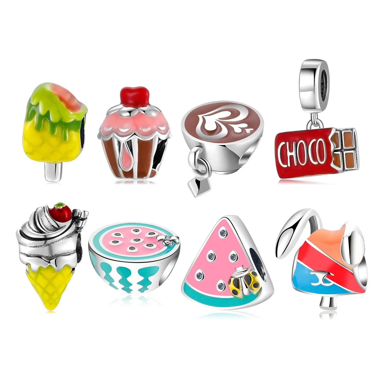 Real 925 Sterling Silver Delicious Dessert & Drink Series DIY Enamel Beads Fashion Charm for Bracelet Women Jewelry Making Bulk