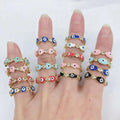 RM1546 18k Gold Colorful Enamel Pastel Rainbow Hand Star Heart Cubic Zirconia CZ Micro Pave Evil Eyes Rings for Ladies Women