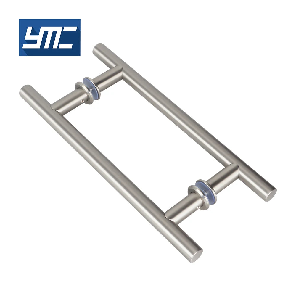 YMC Modern Square Brushed Stainless Steel 304 H-Type Push-Pull Back Mounting Glass Wood Bathroom Entrance Door Handle 5 Year