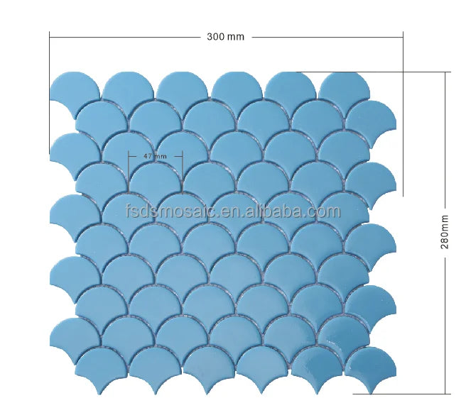 Fan Shape Solid Color Light Blue Parquet Mosaic Tile Full Body Glass Mosaic Tile for Swimming Pool Home Decor