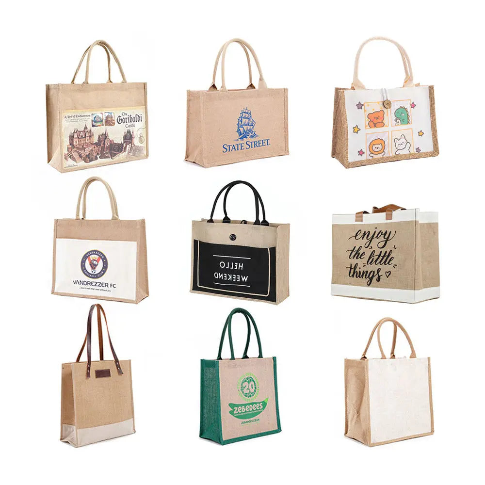 Custom Printing Linen Shopping Bags Eco Recycle Reusable Foldable Jute Burlap Linen Tote Bag OEM Customized Shopping Jute Bags