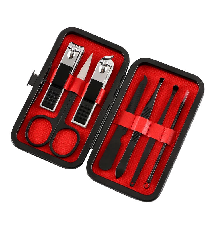 7-Piece Stainless Steel Black Nail Clippers Set Manicure Tools for Business Use for Cross-Border Amazon Sales