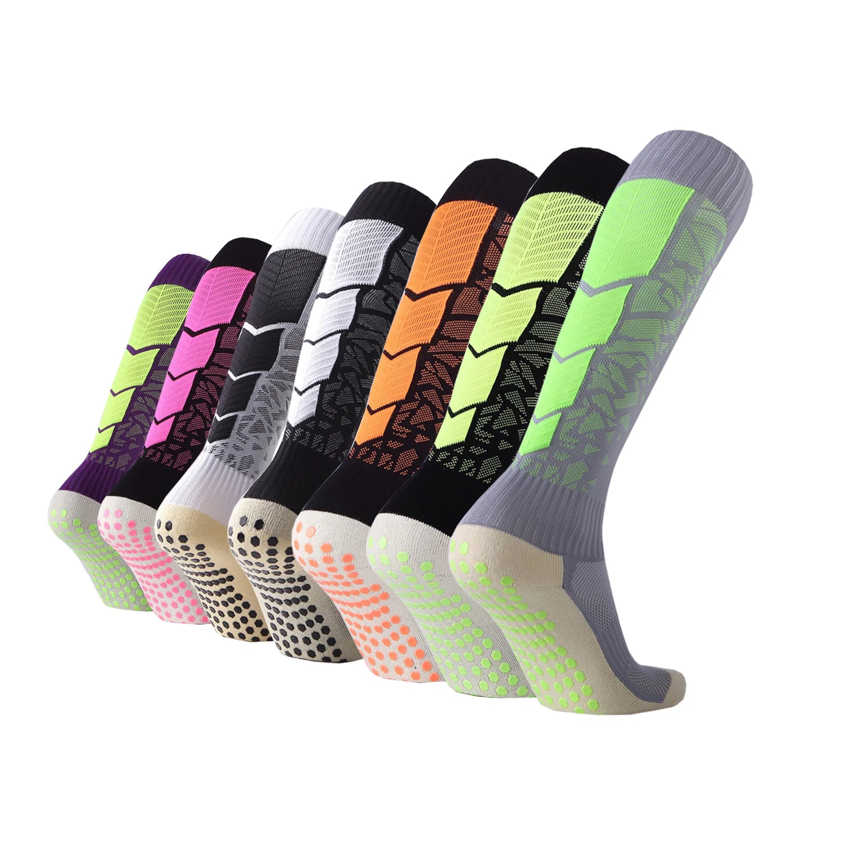 Men's Multicolor Anti-Slip Grip Long Football/Soccer Socks Breathable  Design for Spring Season