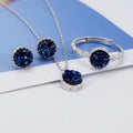 Shiny S925 Sterling Silver Crystal  Roya Blue Druzy Necklace/Earrings/Ring Jewelry Sets