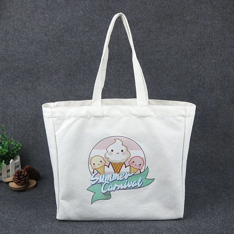Genuine Large Tote Custom Cotton Bags Recycled Shopping Plain Eye Print Canvas Bag