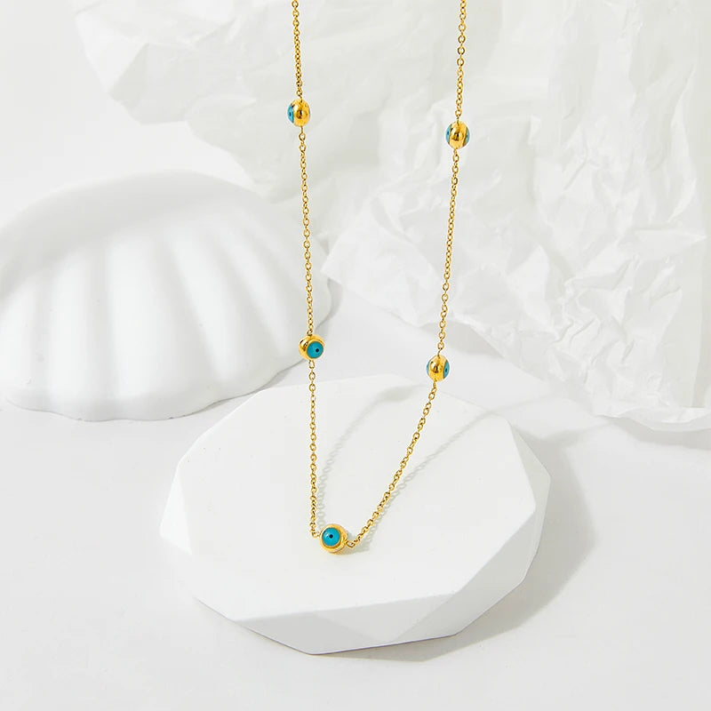Stainless Steel Devil Eyes Necklace Female Fashion Blue Eyes Temperament Light Luxury Clavicle Chain