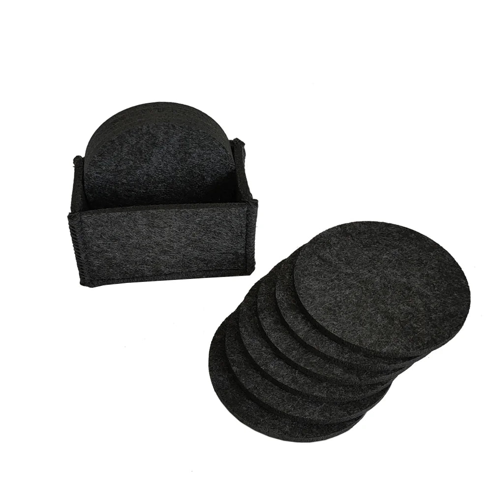 10 Sets of Modern Round 5MM Felt Coaster with Bamboo Holder Cozy Mats & Pads
