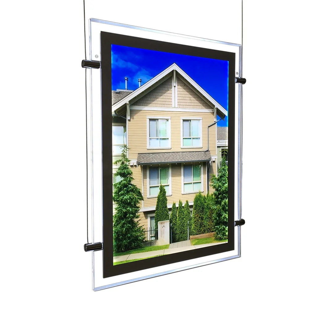 Ceiling Hanging Ultra Slim Rectangle A4 Acrylic Light Box 27x40 LED Menu Panel Magic Mirror Photo Frame 10000 Lumens Long Life MegaBDM