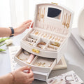 Wholesale Gift Earring Watch Packaging Drawer Lock Mirrored Jewellery Organizer Display Case Pu Leather Jewelry Storage Box