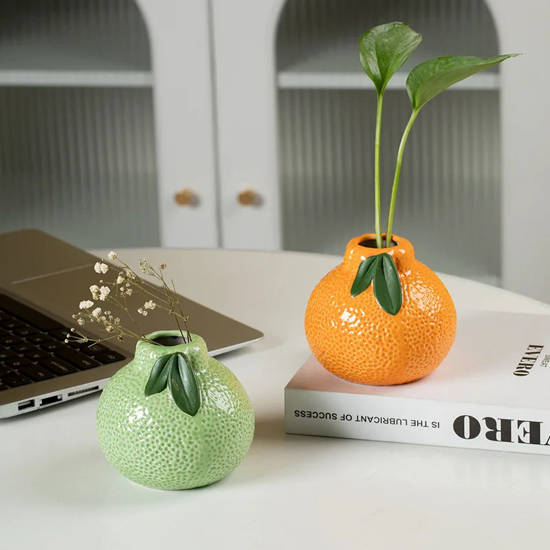 Creative Modern Ceramic Small Tabletop Vase Eco-friendly Hydroponic Green Rose Dried Plants Grass Flower Pot Living Room Desktop