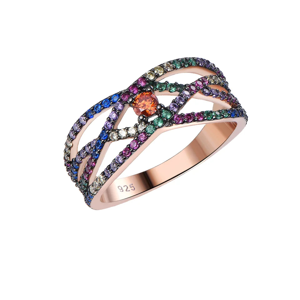 Wholesale Fashion European 925 Sterling Silver Rings Genuine Engraved Rose Gold Ladies Delicate Fashion Jewelry Silver Jewelry