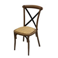 Outdoor Rattan Cushion Furniture Steel Metal with Cross Back Stackable Design for Home Bar Dining Wedding Event Rentals