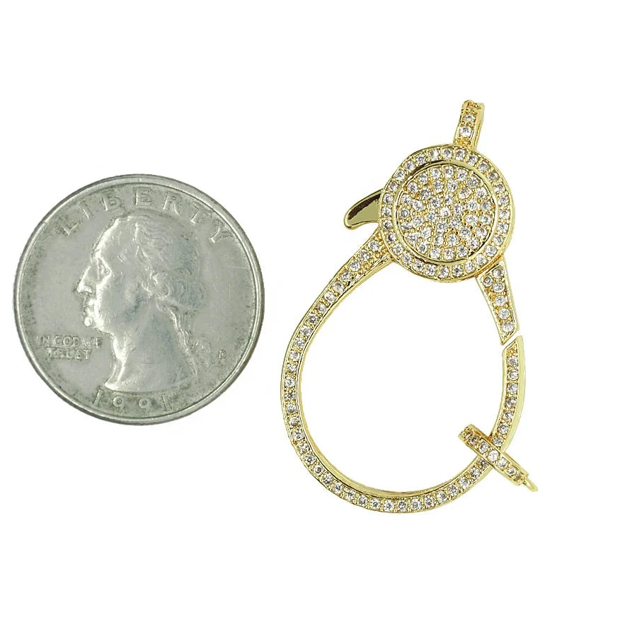 FC34151 Big Necklace Bracelet Clasp Clear CZ Pave Zirconia Lobster Claw Clasp Gold Plating