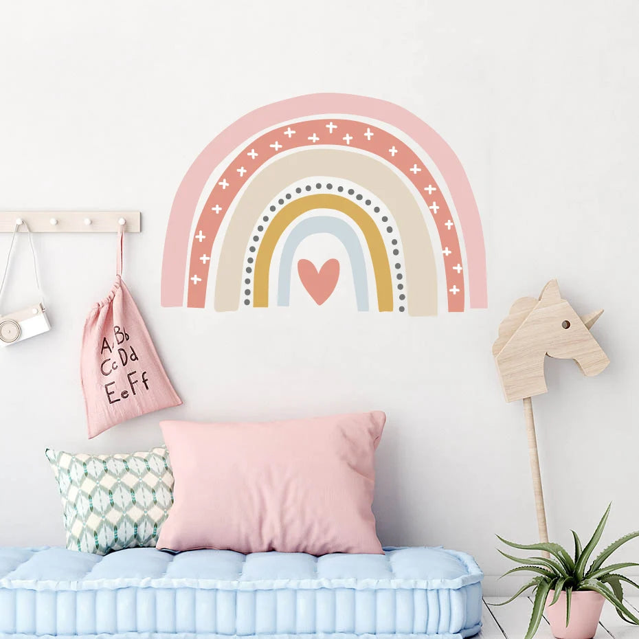 Rainbow Love Wall Sticker Cartoon Kid's Bedroom Wallpaper Creative Decals Self Adhesive Living Room Decorative Murals