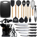 Home Kitchen Knife Set 19-piece Silicone Kitchen Utensils Stainless Steel Knife Cutting Board Set Ambidextrous Design Durable