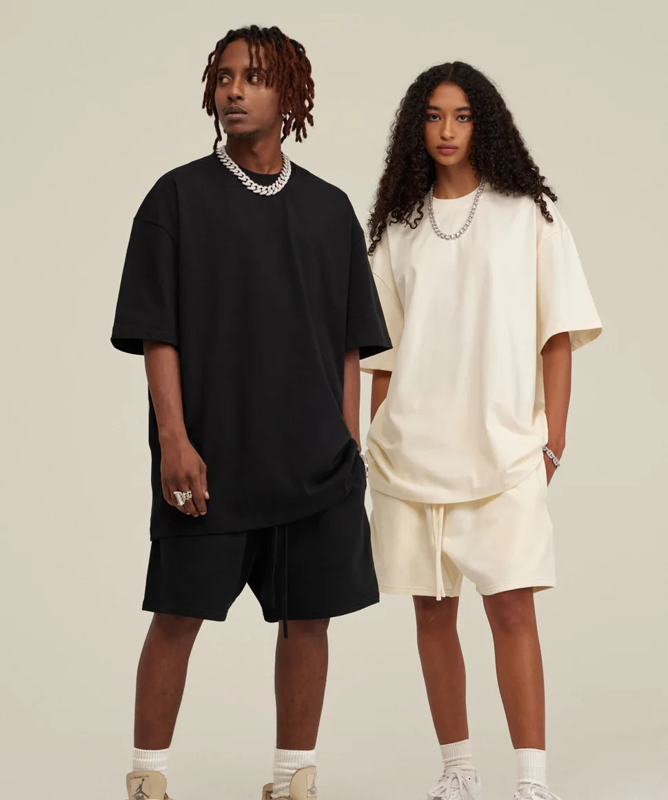 LS 305G Heavyweight Solid Earth Tone Color Men's Oversized Mock Neck T Shirt off Shoulder Street Fashion Brand Cotton Tshirts