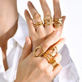 High Quality Creative 18K Gold Plated Multilayer Circle Butterfly Heart Stainless Steel Women Ring