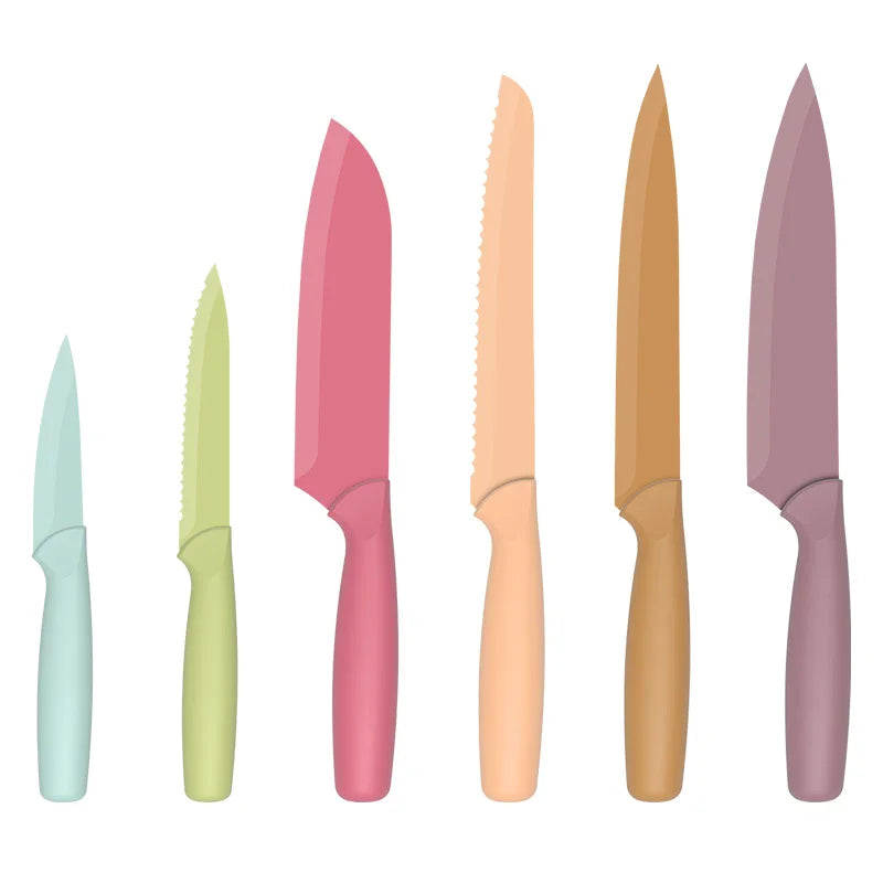 Stellar New 6-Piece Stainless Steel Chef Knife Set Non-Stick Coating Colorful PP Ambidextrous Handles Durable 3Cr13 Knife Set