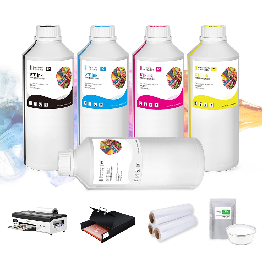 1000ml CMYK W White Premium DTF Ink for T-shirt Printing Eco-Friendly Heat Transfer CMYK White DTF Printer Ink MegaBDM