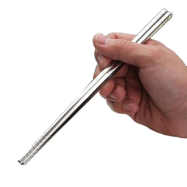 Stainless Steel Flat Silver Gold Chopsticks Korean Japanese BBQ Restaurant Kitchen Chopsticks