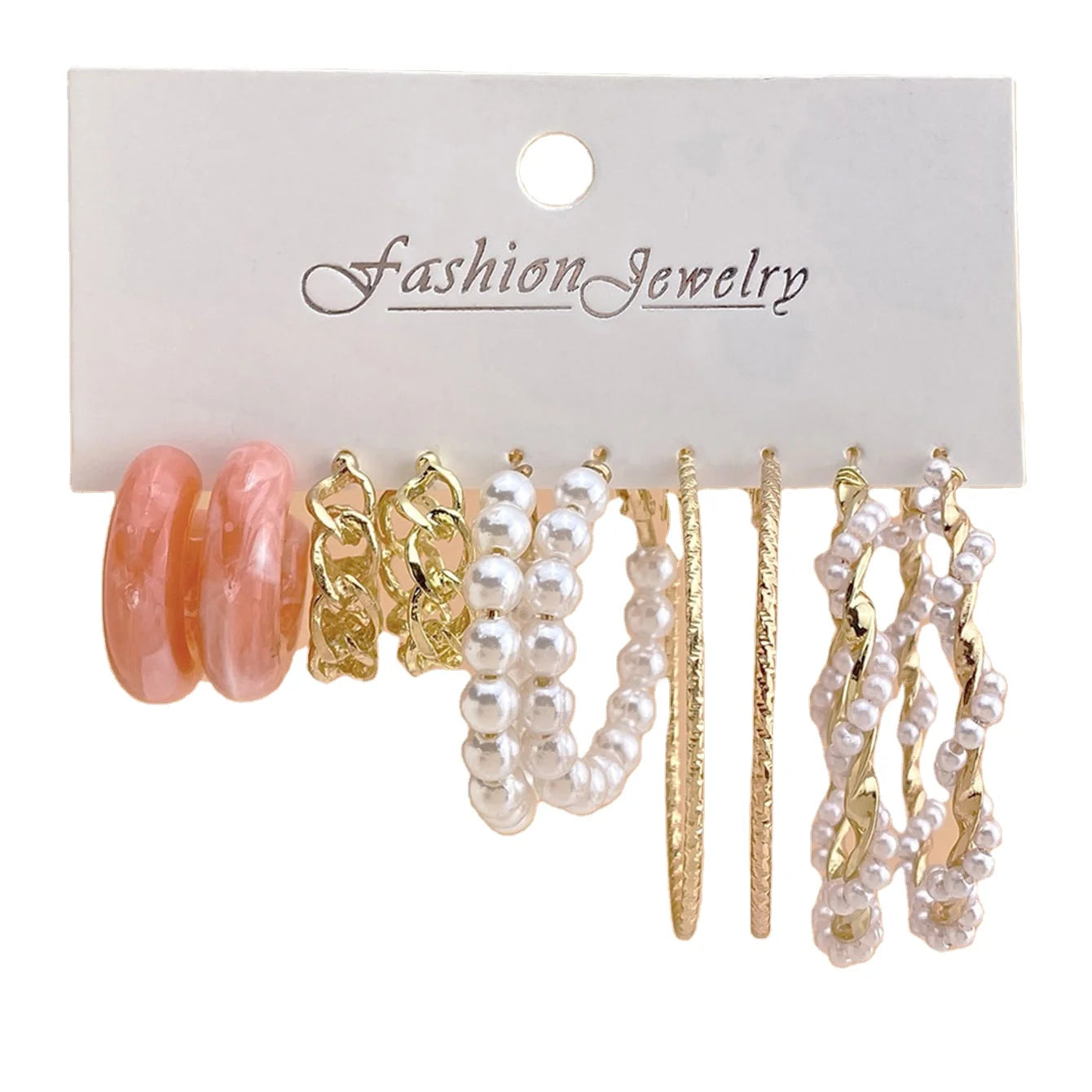 Customize Vintage Acrylic Twist Pearl Earring Set 5 Pairs Creative Simple pink Chain Earrings for Women