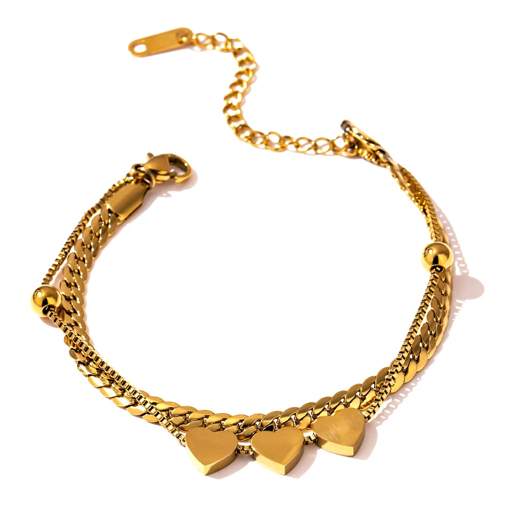 Nabest 18K Gold Plated Stainless Steel Heart Charm Tassel Bracelet Tarnish Free Women Layers Bracelets Jewelry