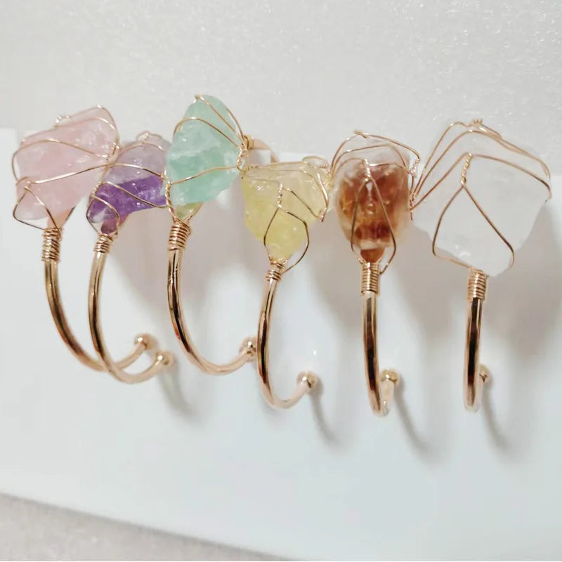 Handmade Brass Alloy Big Chunky Irregular Raw Crystal Stone Bead Charm Cuff Bangle for Women Jewelry Bracelets Bulk