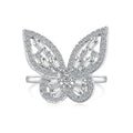 Dylam Stylish Fine Jewelry S925 Silver Rhodium 18K Gold Plated Baguette Cut 5A Zirconia Adjustable Butterfly Women Rings