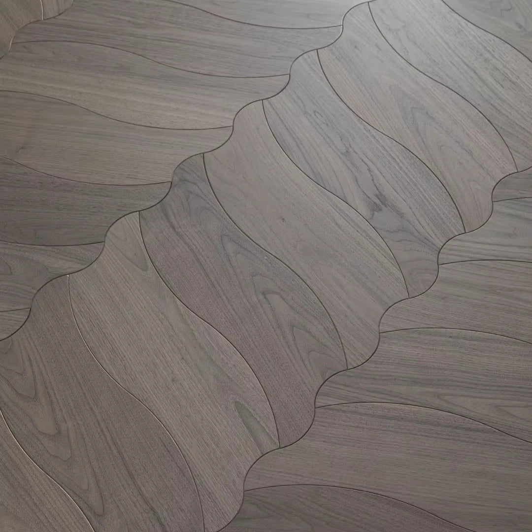 Modern Leaf Pattern Parquet Flooring Easy Click Installation Smooth Walnut Engineered Wood for Indoor Use Living Room
