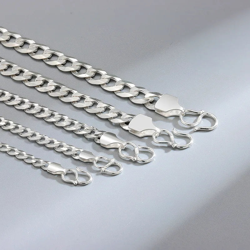 3mm -7mm Thick 17cm 18cm 19cm Sterling Silver 925 Italy Curb Link Cuban Chain Bracelet for Men Women