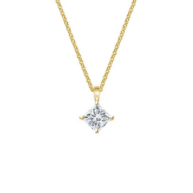 Princess Cut 1ct Solitaire  Lab Diamond CVD IGI 18k White Yellow Rose Gold Pendant Necklace